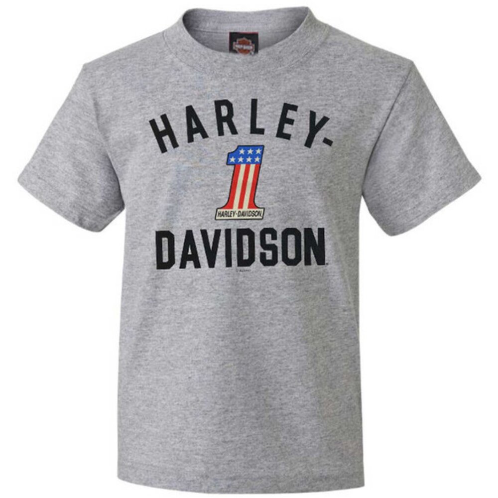Harley-Davidson Big Boys' #1 Logo Short Sleeve Crew-Neck Tee Athletic Gray